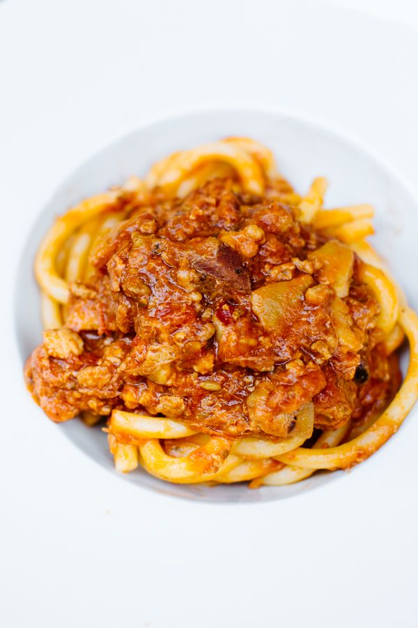 Pasta with meat sauce at Agorà