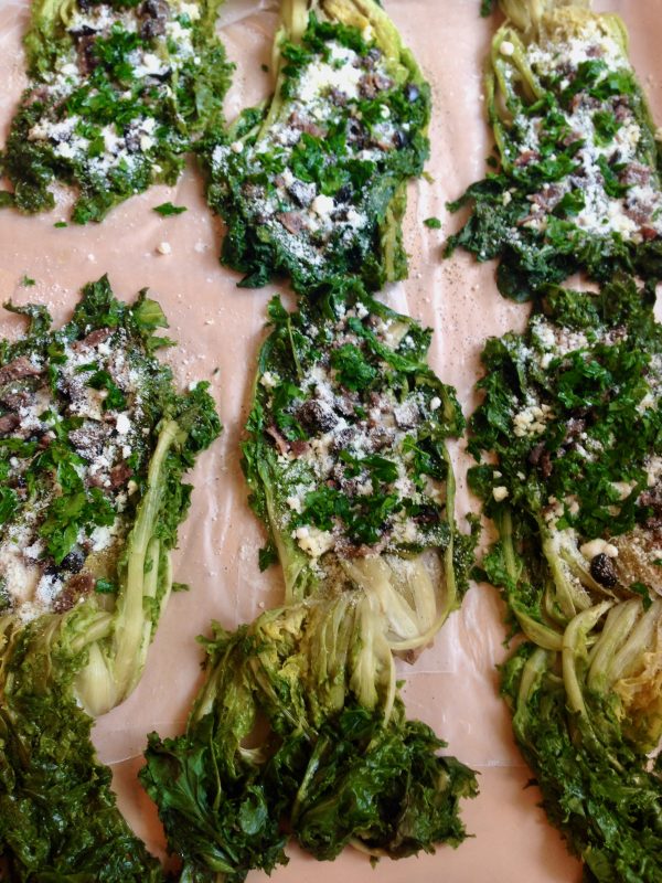 Escarole stuffed with anchovies and olives