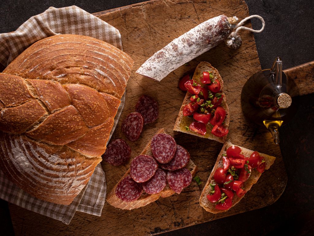 bread, cheese and salami for sdijuno abruzzese