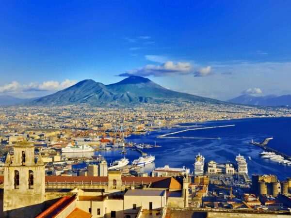 city of naples in campania italy with mount vesuvius in background