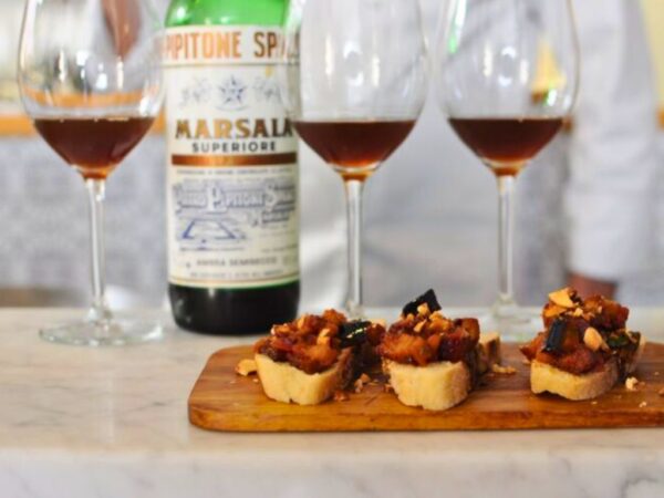 marsala wine glasses and snacks