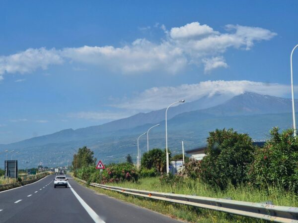 view of mount etna sicily from the road