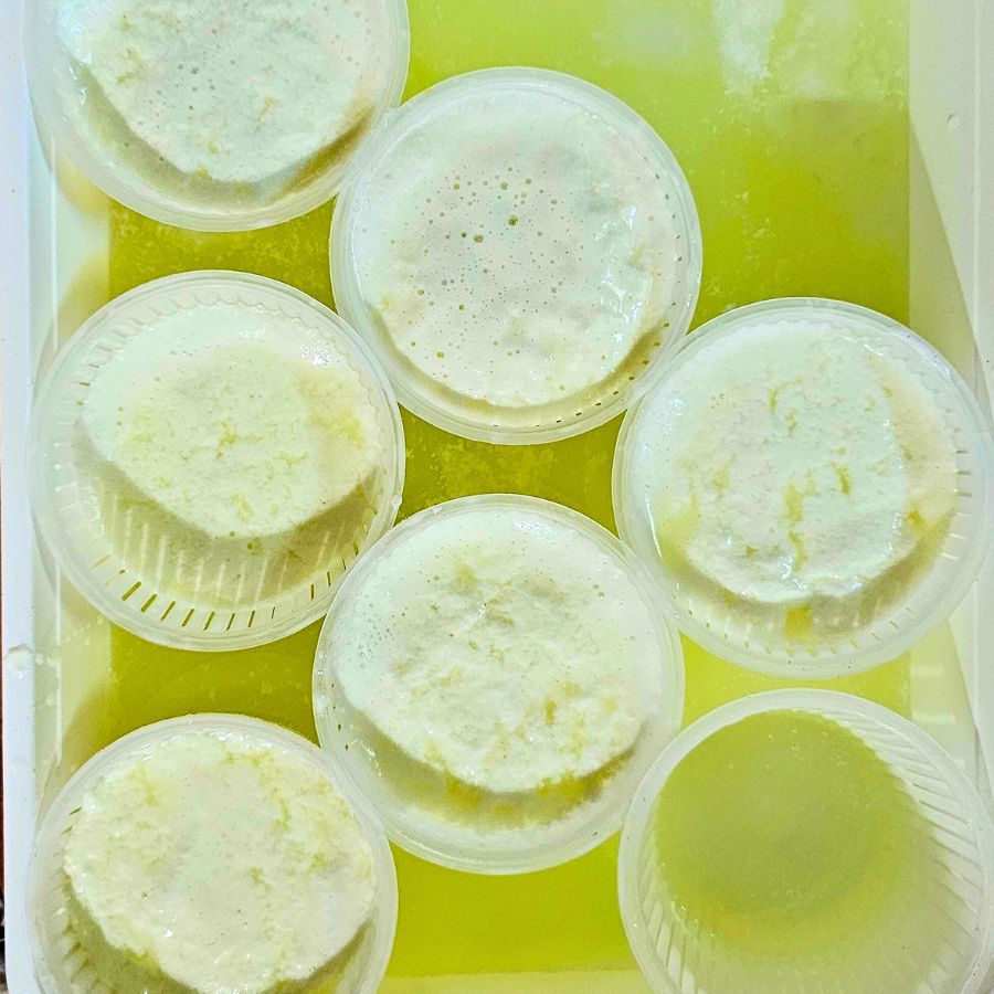 ricotta cheese rounds in water bath