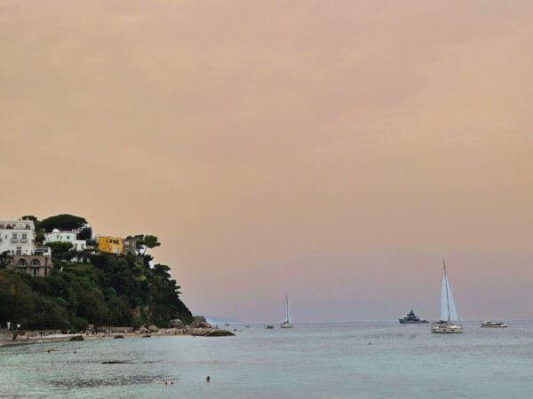 view of capri harbor in the evening