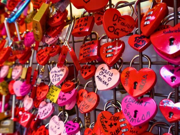 padlocks of love on the gates near Juliets House in Verona Italy