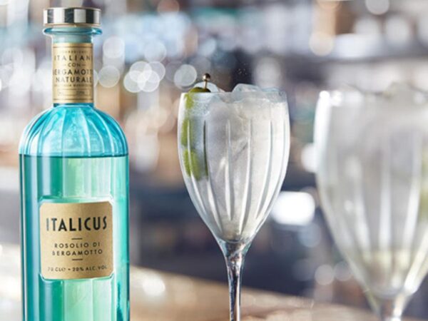 italicus liqor bottle and two wine glasses