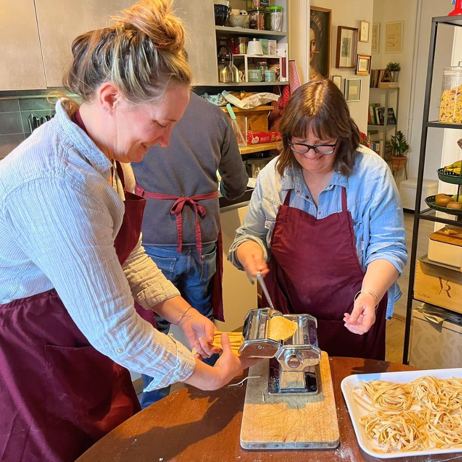 carolyn and eleonora cooking in torino making fresh pasta