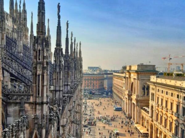 view of milan duomo spires from terraces