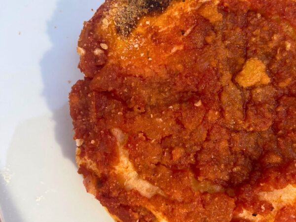 close up of sfincione sicilian pizza