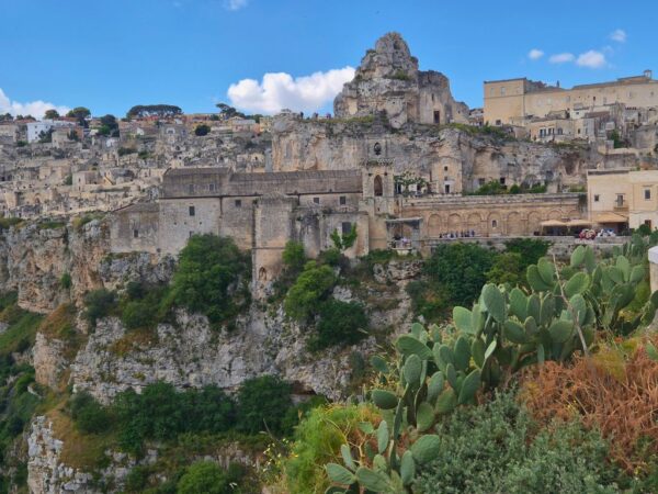 view of sassi in matera with layers of city