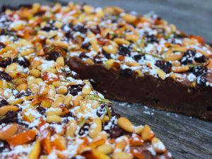 close up of castagnaccio tuscan chestnut cake
